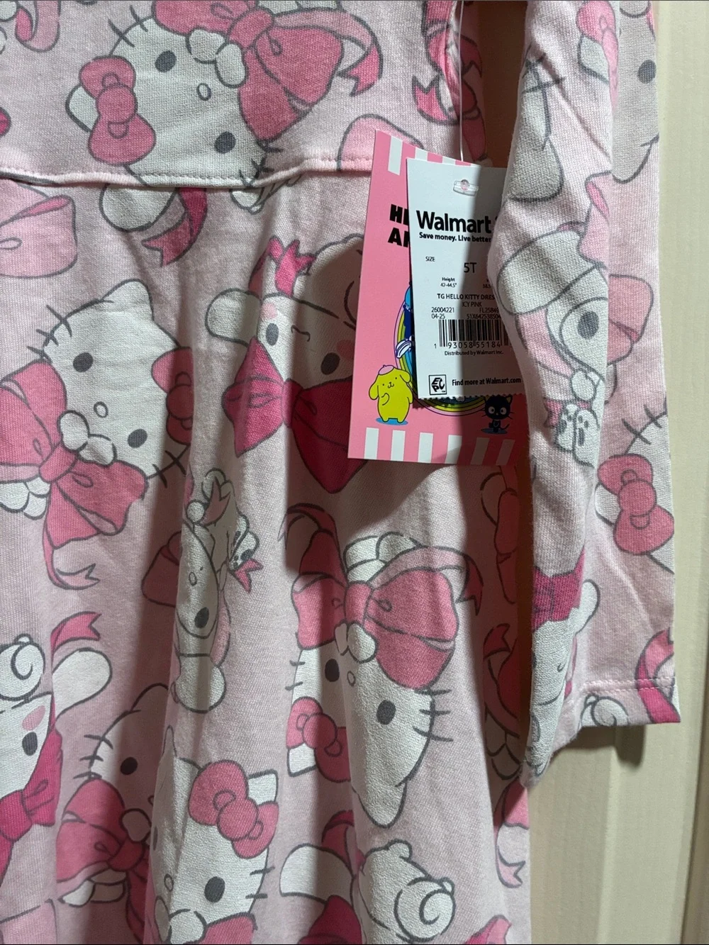 Hello Kitty Pink Bow Print Long Sleeve Dress